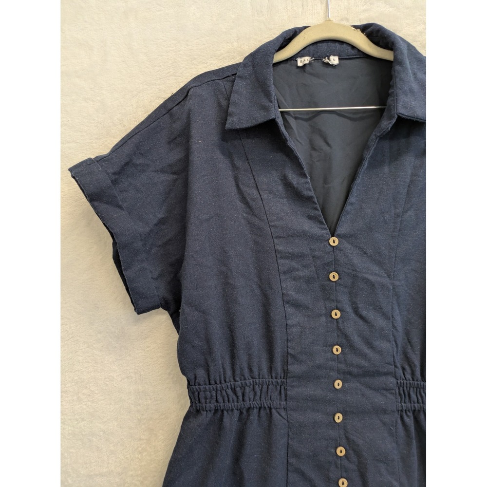 Baltic‎ Born Dress L Linen Blend Navy Blue Button Down Midi Shirt Dress Casual - Picture 3 of 11